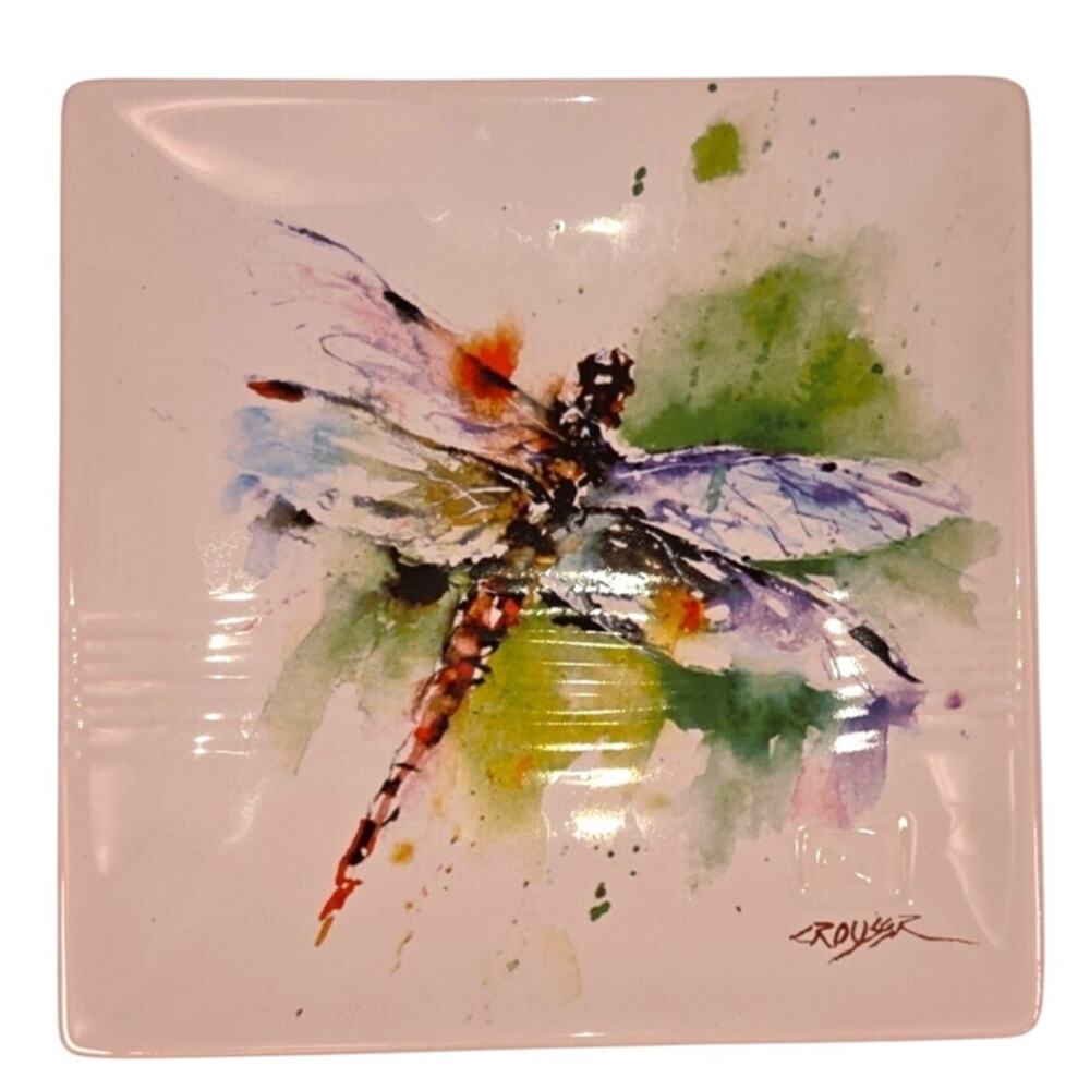 DEMDACO Dean Crouser Dragonfly Snack Plate Big Sky Carvers Ceramic Watercolor 7"